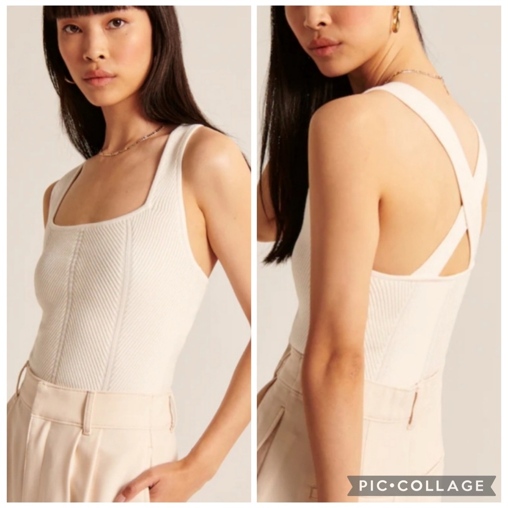 Abercrombie‎ & Fitch Elevated Rib Knit Crossback Tank Top Ivory XL - Picture 2 of 8